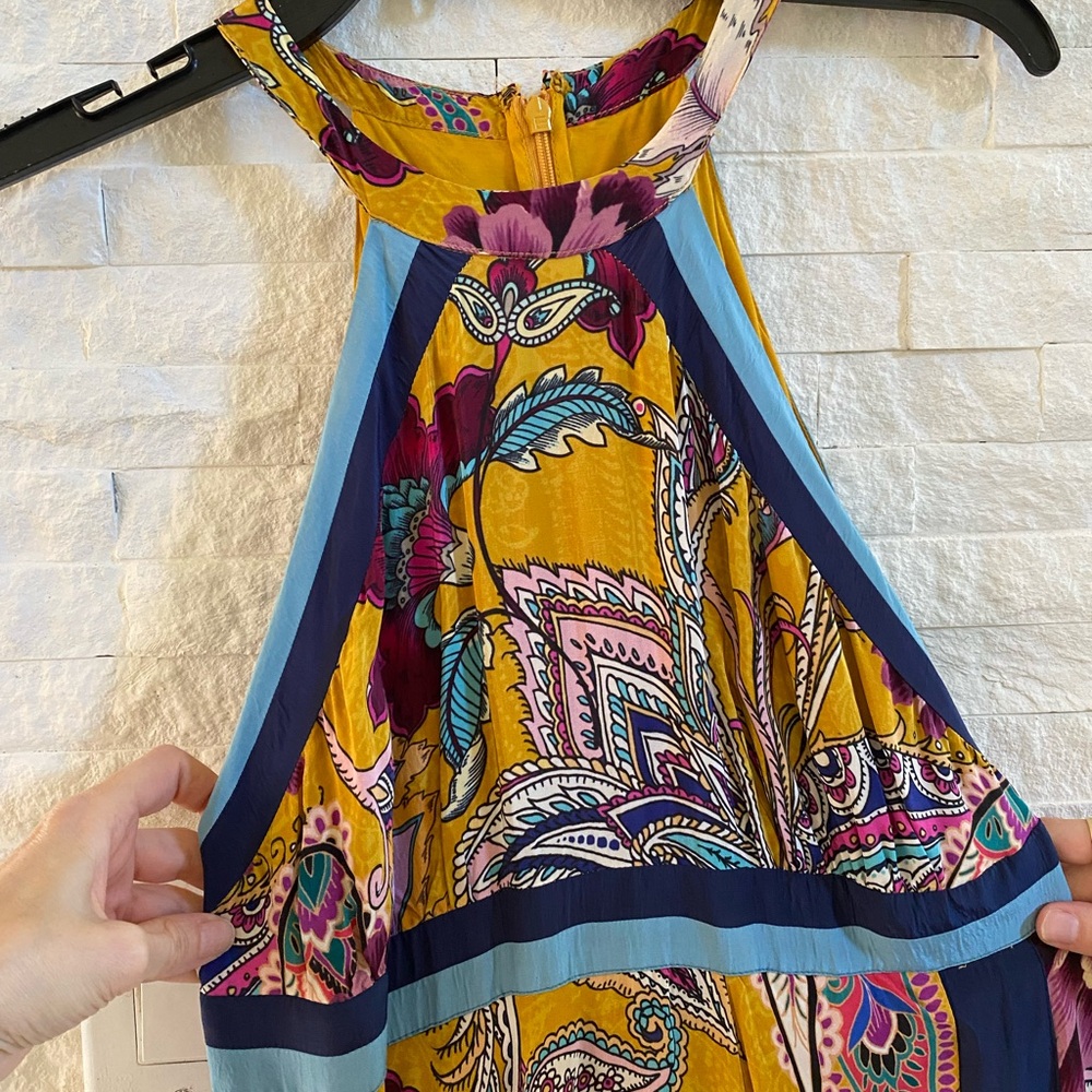 NWT Anthropologie Mustard Yellow and Purple Maxi Dress